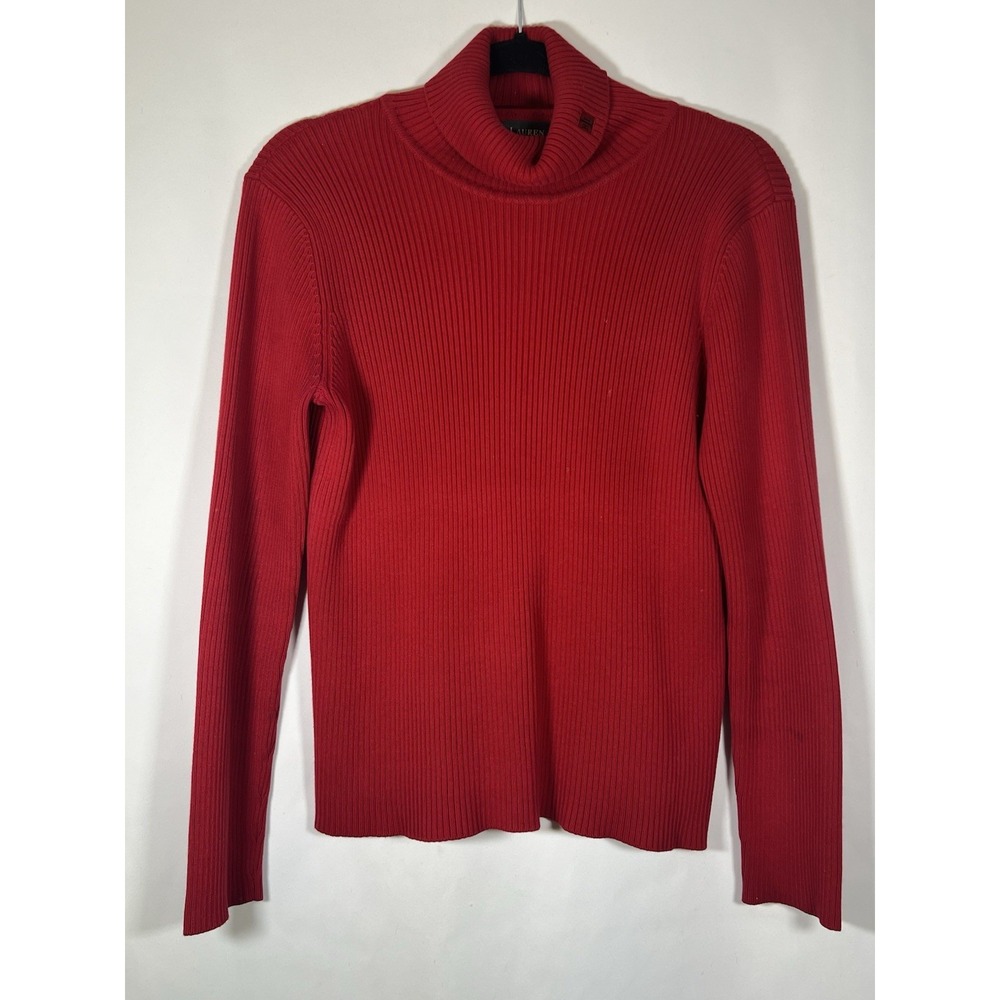 Lauren Ralph Lauren Women's Red Cable Knit Turtleneck Sweater Monogram Size M